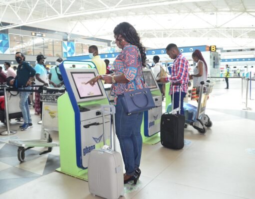 Ghana Aviation Policy At Odds With ECOWAS Air Travel Tax Reforms Passengers using the self check-in stations at the Departure Hall of Terminal 3 of Accra's Kotoka International Airport