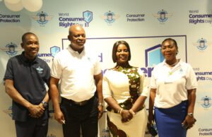 Ghana Launches Airline Passenger Complaints Portal L-R: Rev Stephen W. Arthur, Director-General, Ghana Civil Aviation Authority; Hon. Joseph Bukari Nikpe, Minister for Transport; Hon. Dorcas Affo-Toffey, Deputy Minister for Transport; Pat Bonsu, Director -Business Development and Economic Regulations, GCAA.