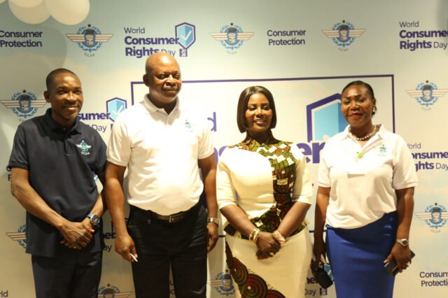 L-R: Rev Stephen W. Arthur, Director-General, Ghana Civil Aviation Authority; Hon. Joseph Bukari Nikpe, Minister for Transport; Hon. Dorcas Affo-Toffey, Deputy Minister for Transport; Pat Bonsu, Director -Business Development and Economic Regulations, GCAA.
